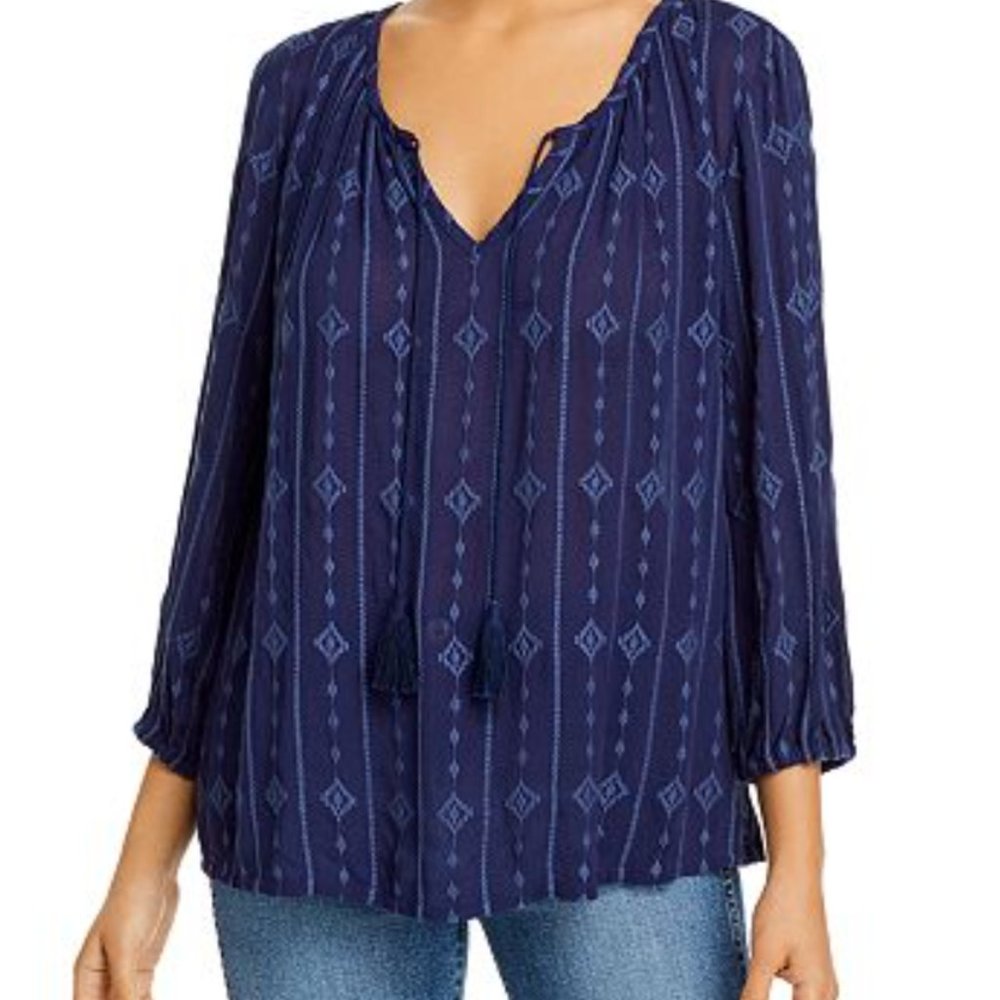 NWT Tommy Bahama Womens Fara Jacquard 3/4 Length Sleeve Island Navy Top - XXS